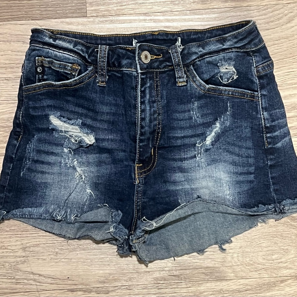 KanCan Midnight Distressed Jean Shorts